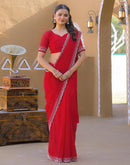 Red Georgette Stone Work Swarovski Saree