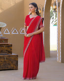 Red Georgette Stone Work Swarovski Saree