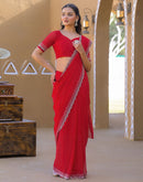 Red Georgette Stone Work Swarovski Saree