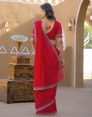 Red Georgette Stone Work Swarovski Saree