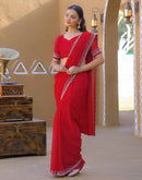 Red Georgette Stone Work Swarovski Saree