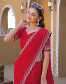 Red Georgette Stone Work Swarovski Saree