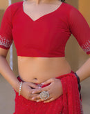 Red Georgette Stone Work Swarovski Saree