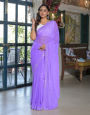 Lavender Georgette Stone Work Swarovski Saree
