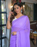 Lavender Georgette Stone Work Swarovski Saree