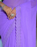 Lavender Georgette Stone Work Swarovski Saree