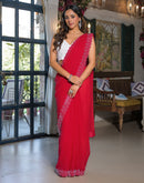 Red Georgette Stone Work Swarovski Saree