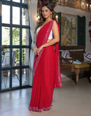 Red Georgette Stone Work Swarovski Saree