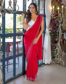 Red Georgette Stone Work Swarovski Saree