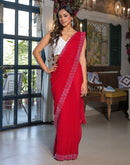 Red Georgette Stone Work Swarovski Saree
