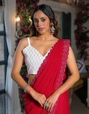 Red Georgette Stone Work Swarovski Saree