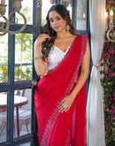 Red Georgette Stone Work Swarovski Saree