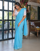 Sky Blue Georgette Stone Work Swarovski Saree