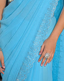 Sky Blue Georgette Stone Work Swarovski Saree