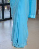 Sky Blue Georgette Stone Work Swarovski Saree