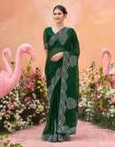 Dark Green Shimmer Stone Work Swarovski Saree