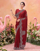 Maroon Shimmer Stone Work Swarovski Saree