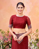 Maroon Shimmer Stone Work Swarovski Saree