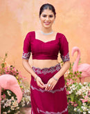 Dark Rani Pink Shimmer Stone Work Embellished Saree