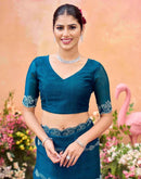 Teal Blue Shimmer Stone Work Embellished Saree