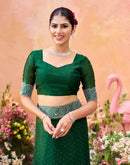 Dark Green Shimmer Stone Work Swarovski Saree