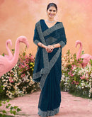 Navy Blue Shimmer Stone Work Swarovski Saree