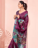 Ready To Wear Dark Magenta Silk Foil Printed Saree