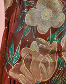 Ready To Wear Maroon Silk Foil Printed Saree