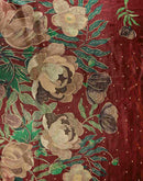 Ready To Wear Maroon Silk Foil Printed Saree