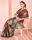 Ready To Wear Maroon Silk Foil Printed Saree