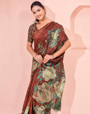 Ready To Wear Maroon Silk Foil Printed Saree