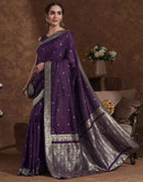 Dark Purple Silk Woven Banarasi Saree