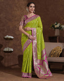 Parrot Green Silk Woven Banarasi Saree