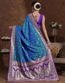 Teal Blue Silk Woven Banarasi Saree
