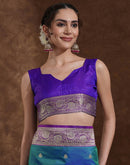 Teal Blue Silk Woven Banarasi Saree