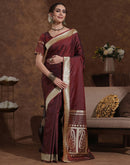 Maroon Silk Woven Kanjivaram Saree