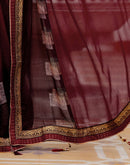 Maroon Chiffon Printed Lace Saree