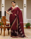 Maroon Chiffon Printed Lace Saree