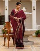 Maroon Chiffon Printed Lace Saree