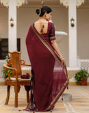 Maroon Chiffon Printed Lace Saree