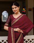 Maroon Chiffon Printed Lace Saree