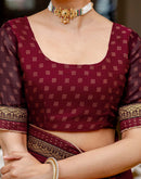 Maroon Chiffon Printed Lace Saree