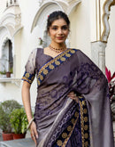 Grey Chiffon Printed Lace Saree