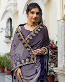 Grey Chiffon Printed Lace Saree