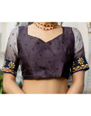 Grey Chiffon Printed Lace Saree