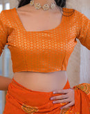 Orange Georgette Bandhani Printed Lace Saree