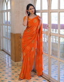 Orange Georgette Bandhani Printed Lace Saree