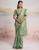 Ready To Wear Pista Green Silk Printed Saree