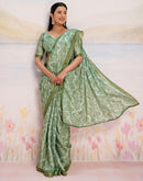 Ready To Wear Pista Green Silk Printed Saree