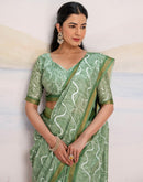 Ready To Wear Pista Green Silk Printed Saree